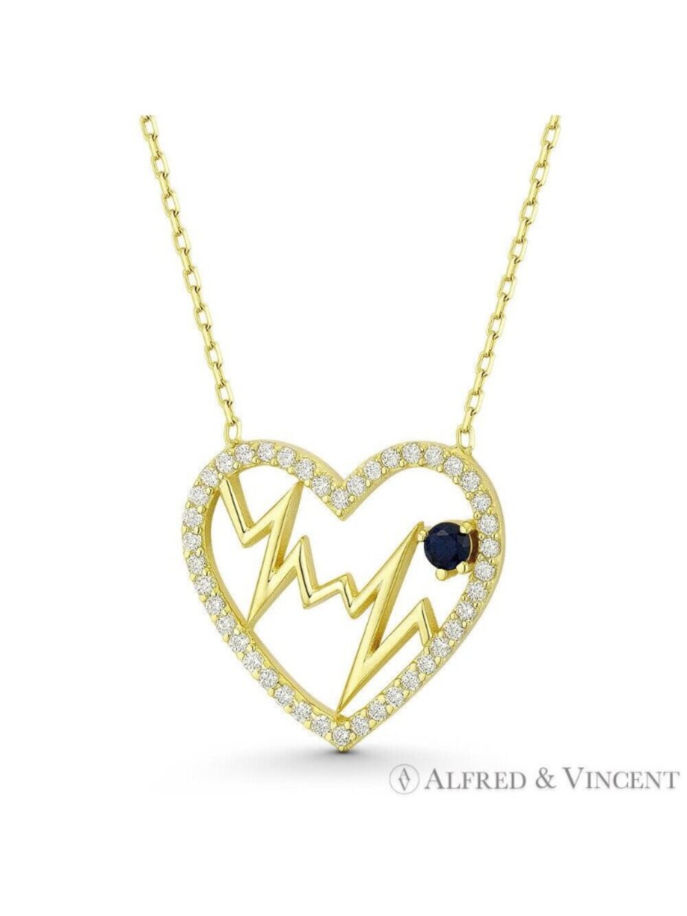 Heart & HeartBeat Zigzag Charm CZ Crystal Pave Pendant in .925 Sterling Silver